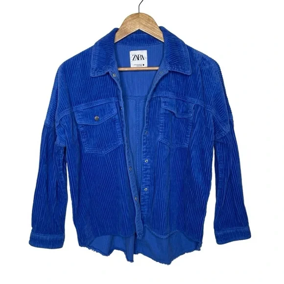 Zara Cobalt Blue Oversized Corduroy Jacket Shacket - Picture 15 of 16